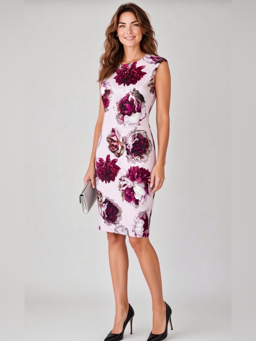 T Tahari Sleeveless Floral Scuba Sheath Dress in Orchid Bouquet Size 6 NWOT